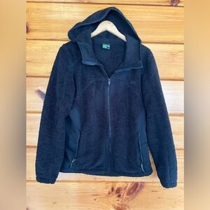 KOPPEN Fleece Hooded Full Zip Sherpa Warm Women Black Jacket L